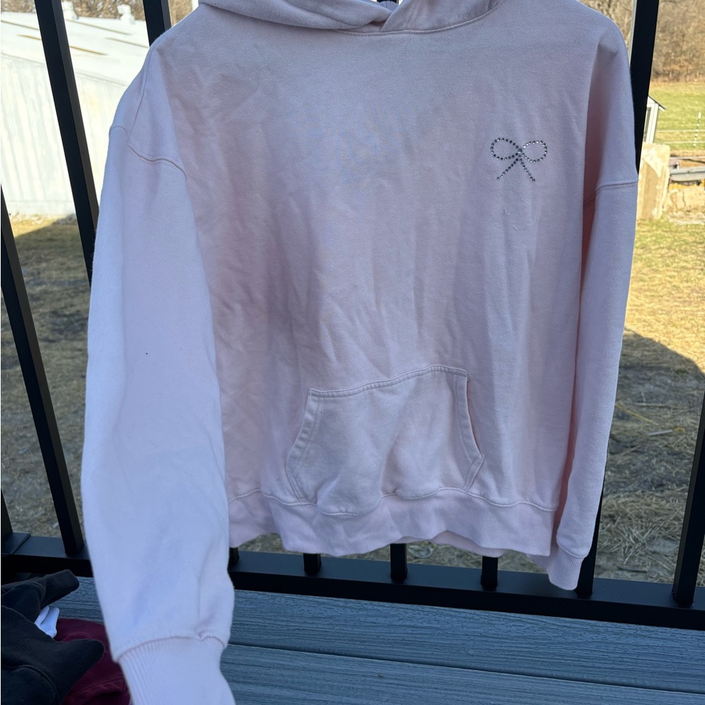 Aeropostale Light Pink Hoodie with Rhinestone Bow Accent